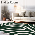 Dark Green Cream Abstract Swirl Rug
