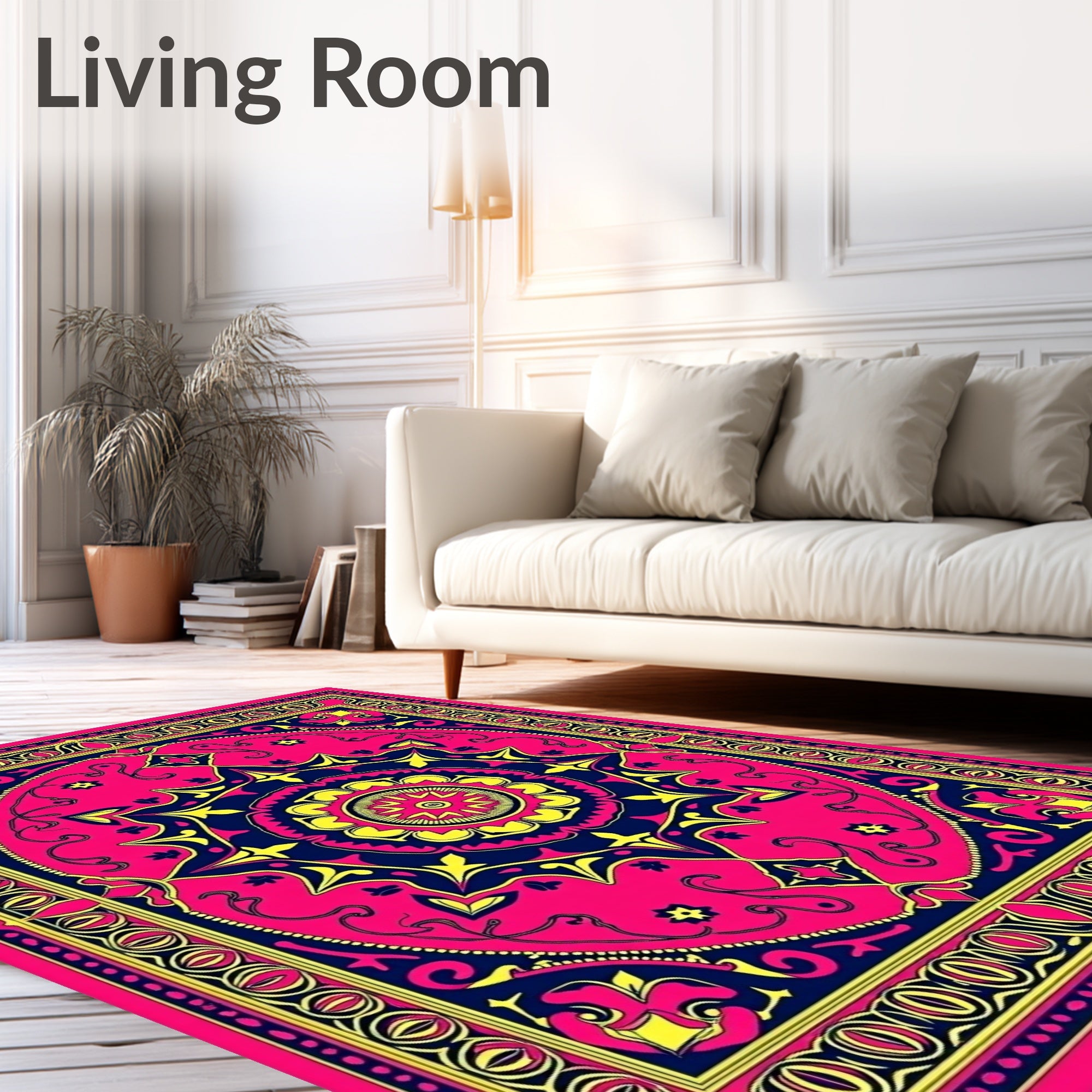 Vibrant Pink Geometric Star Burst Rug