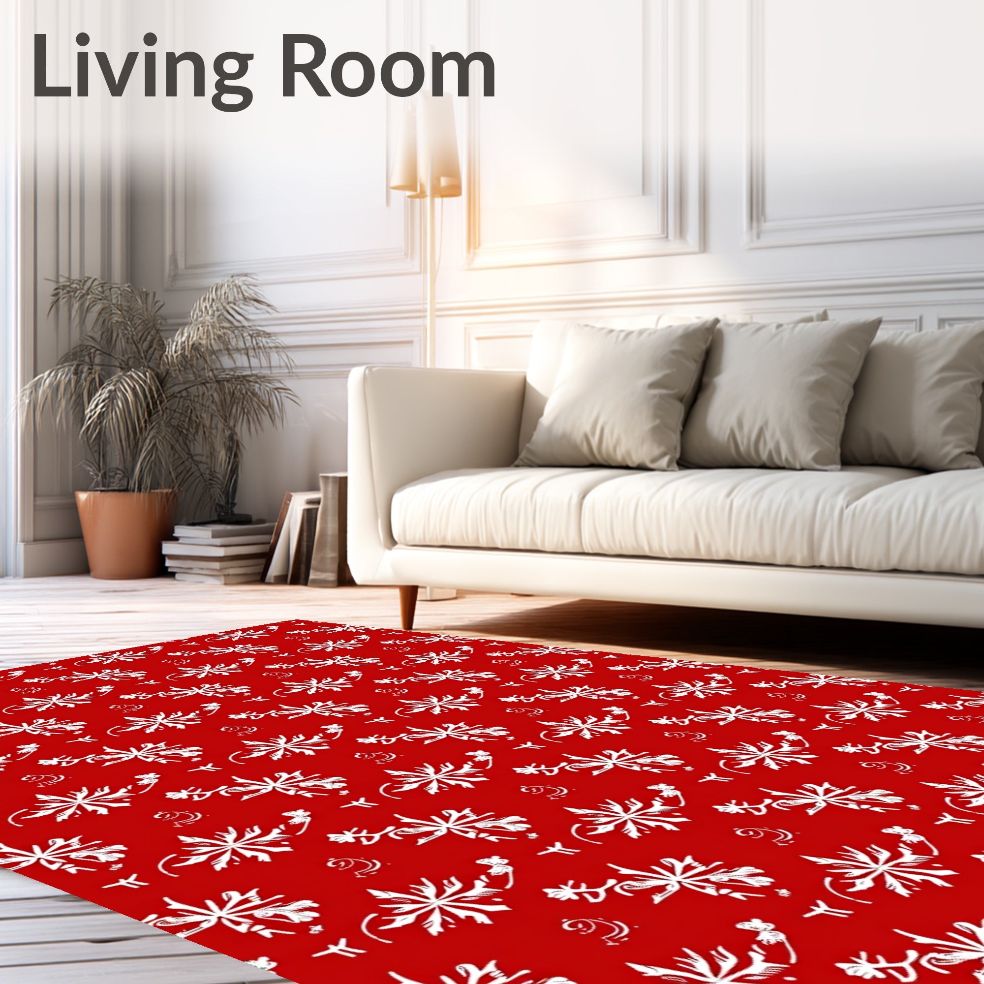 Vibrant Red White Floral Swirl Rug