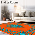 Bright Orange Teal Feathered Bloom Rug