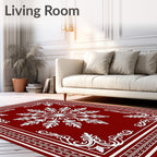 Rich Crimson White Floral Star Mandala Rug