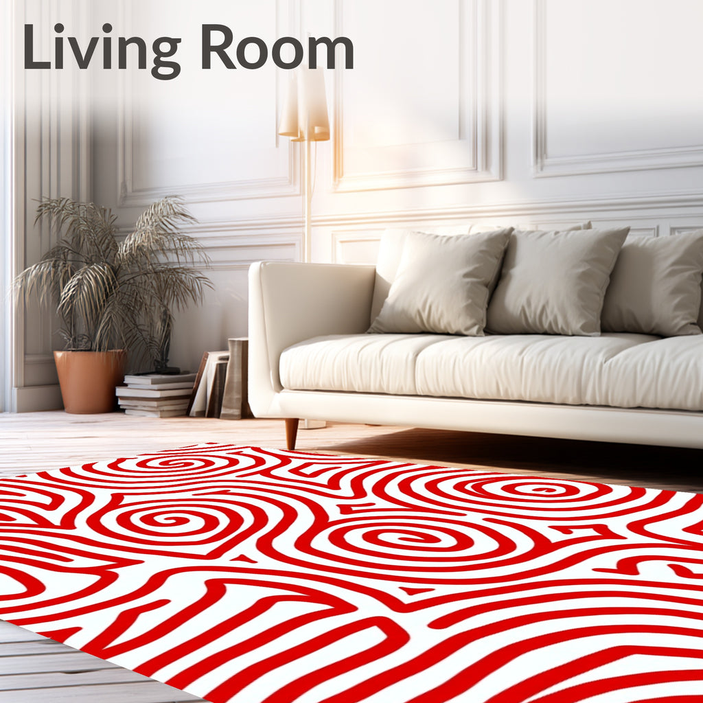Bold Red Swirl Curvy Lines Rug