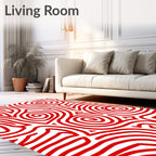Bold Red Swirl Curvy Lines Rug