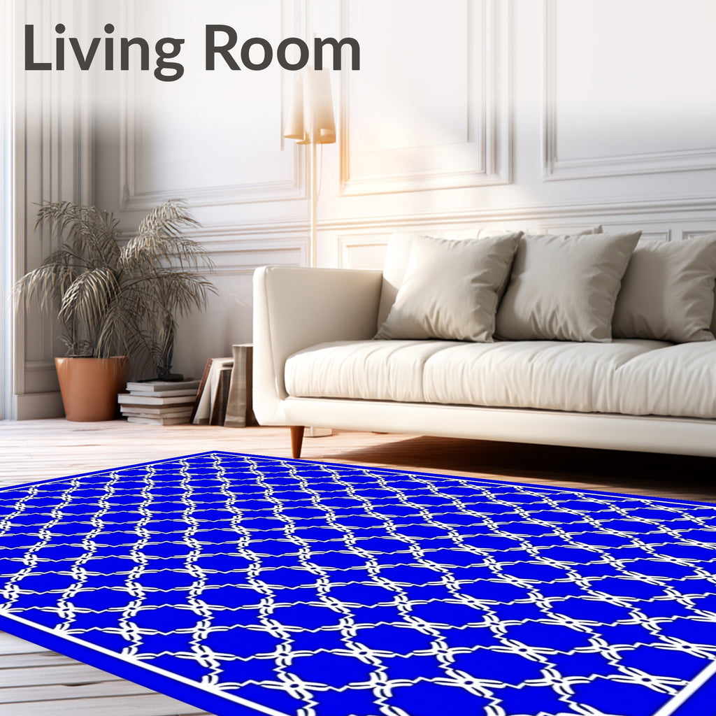 Vivid Royal Blue Geometric Lattice Rug