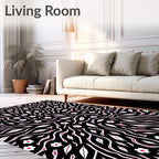 Black Pink White Floral Waves Rug