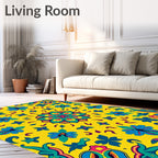 Vibrant Yellow Floral Medallion Rug