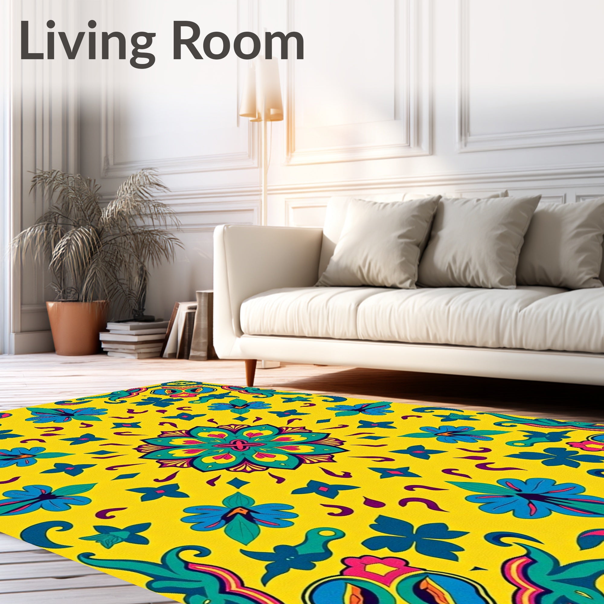 Vibrant Yellow Floral Medallion Rug