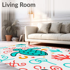 Whimsical Aqua Turtle Coral Garden Rug