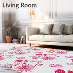 Whimsical Pink Heart Floral Swirl Rug