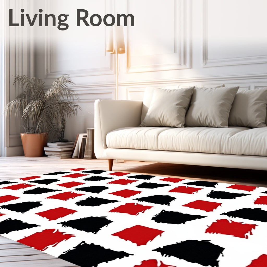 Bold Red Black Brushstroke Square Rug