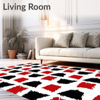 Bold Red Black Brushstroke Square Rug
