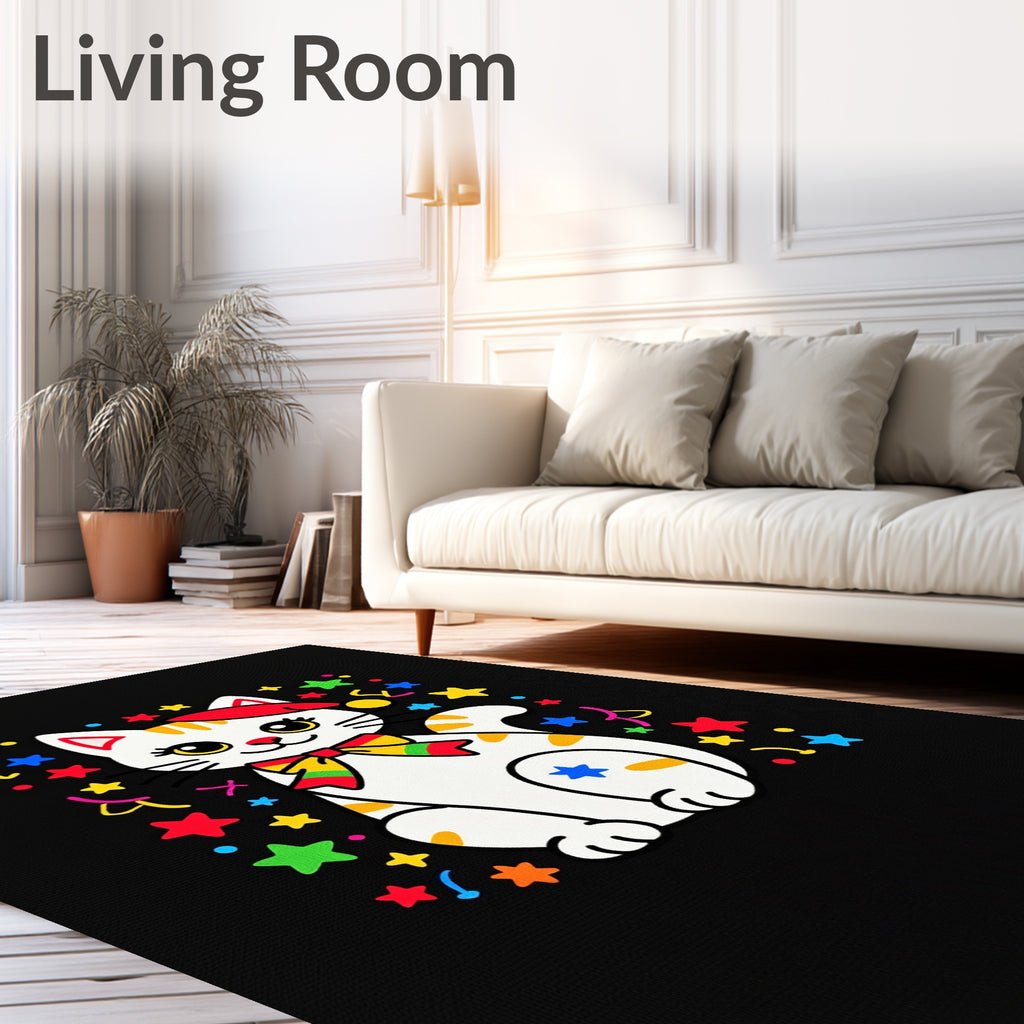 Rainbow Bow Cat Festive Star Confetti Rug