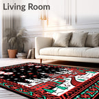 Crimson Red Winter Village Snowflakes Rug