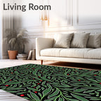 Emerald Green Leafy Vine Red Berries Rug