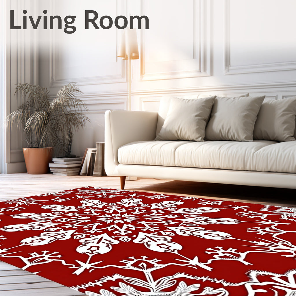 Crimson White Floral Medallion Mandala Rug
