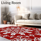 Crimson White Floral Medallion Mandala Rug