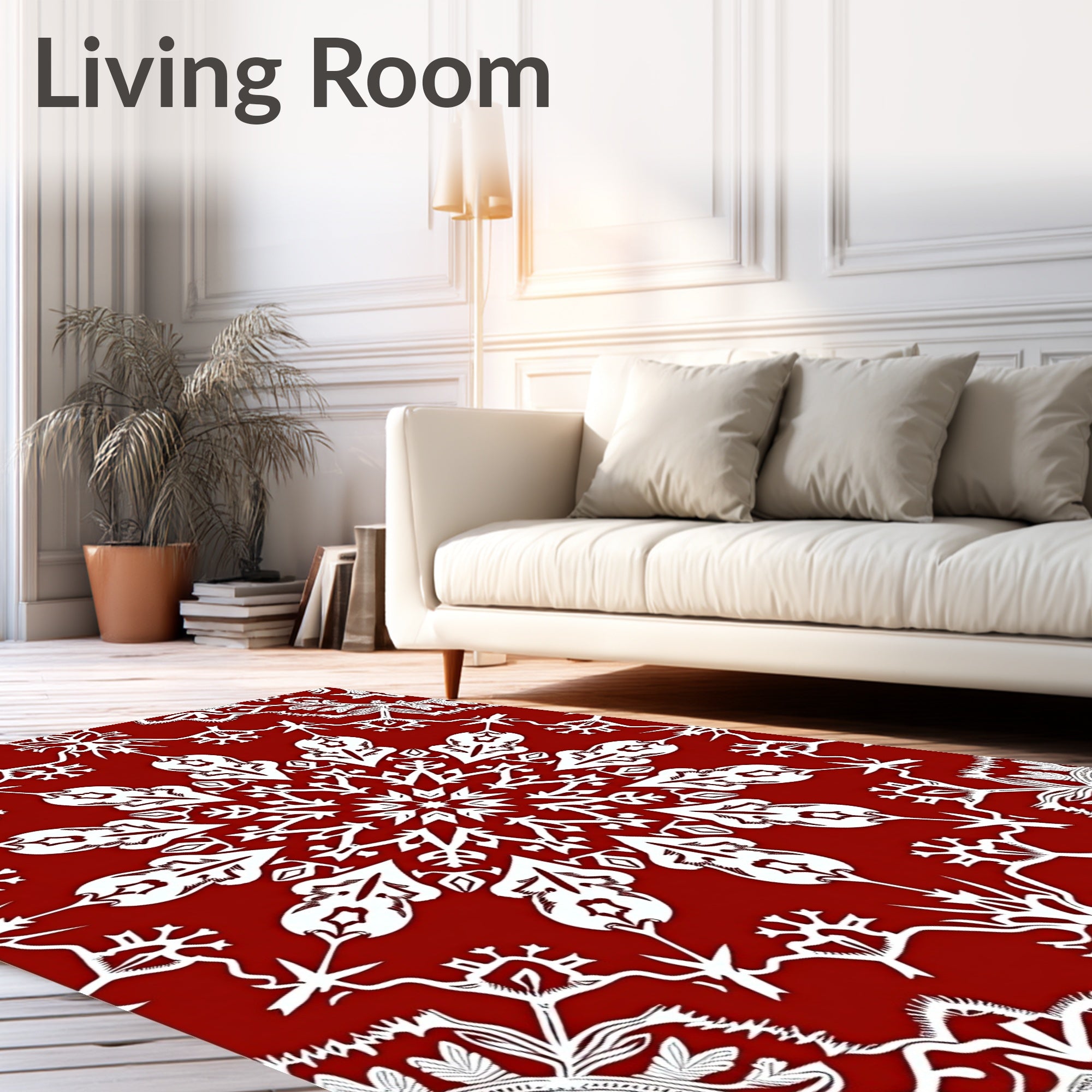 Crimson White Floral Medallion Mandala Rug