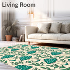 Teal Mushroom Leafy Woods Background Rug