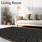 Dark Swirling Charcoal Abstract Texture Rug