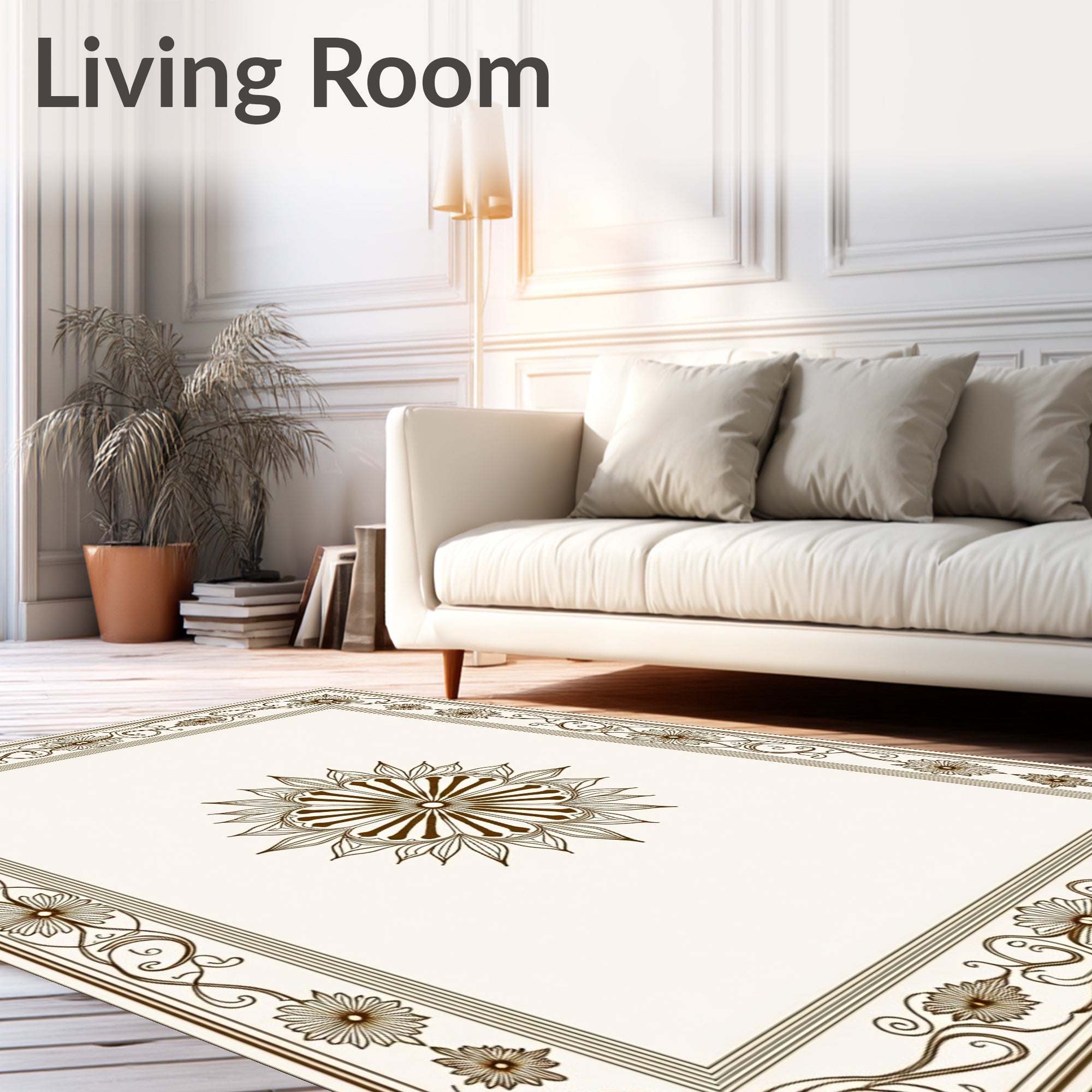 Brown Floral Border Medallion Rug