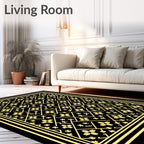 Golden Lattice Floral Black Rug