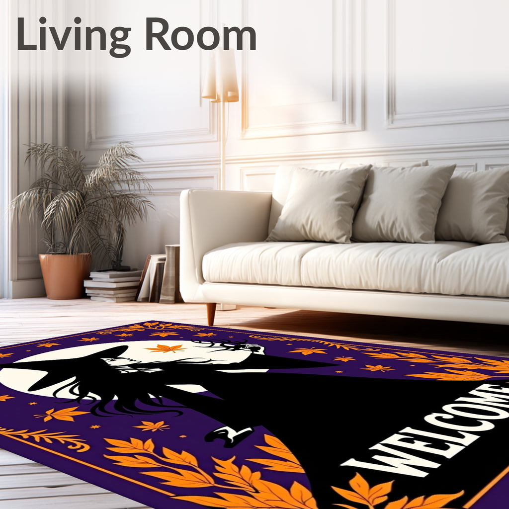 Enchanting Witch Halloween Leaf Border Rug
