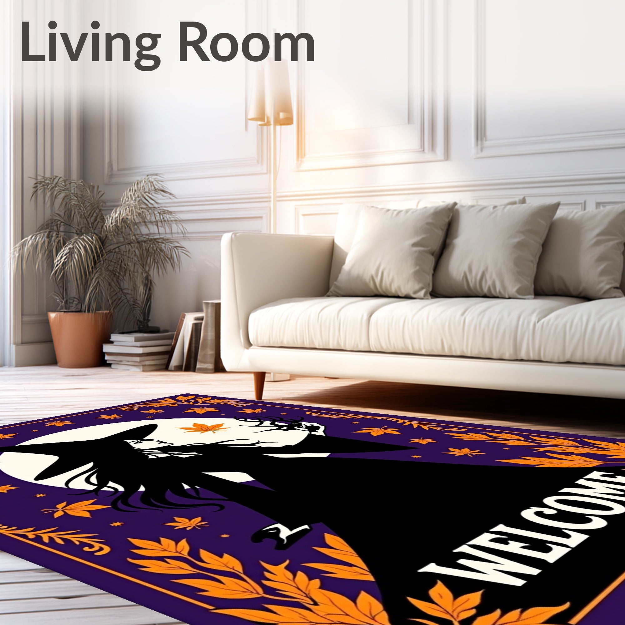 Enchanting Witch Halloween Leaf Border Rug