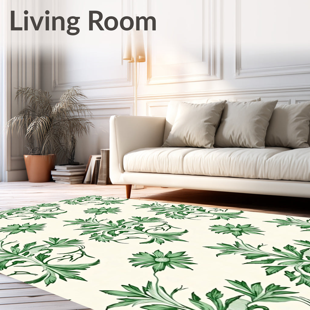 Emerald Green Blooming Floral Arrangement Rug