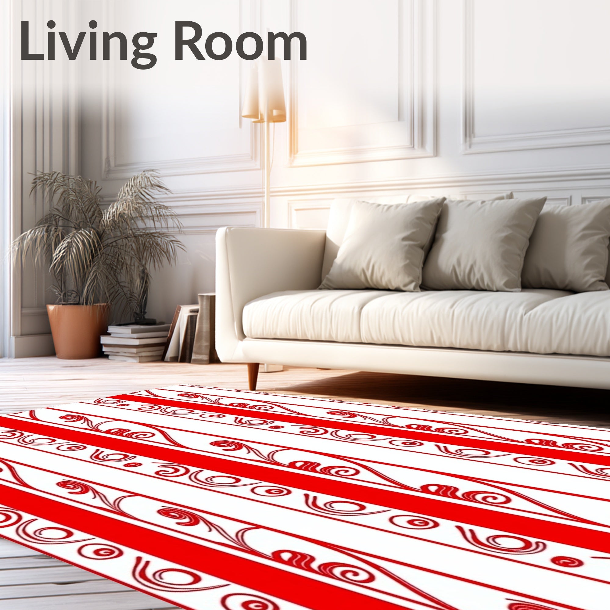 Bold Red Vertical Swirl Stripe Rug