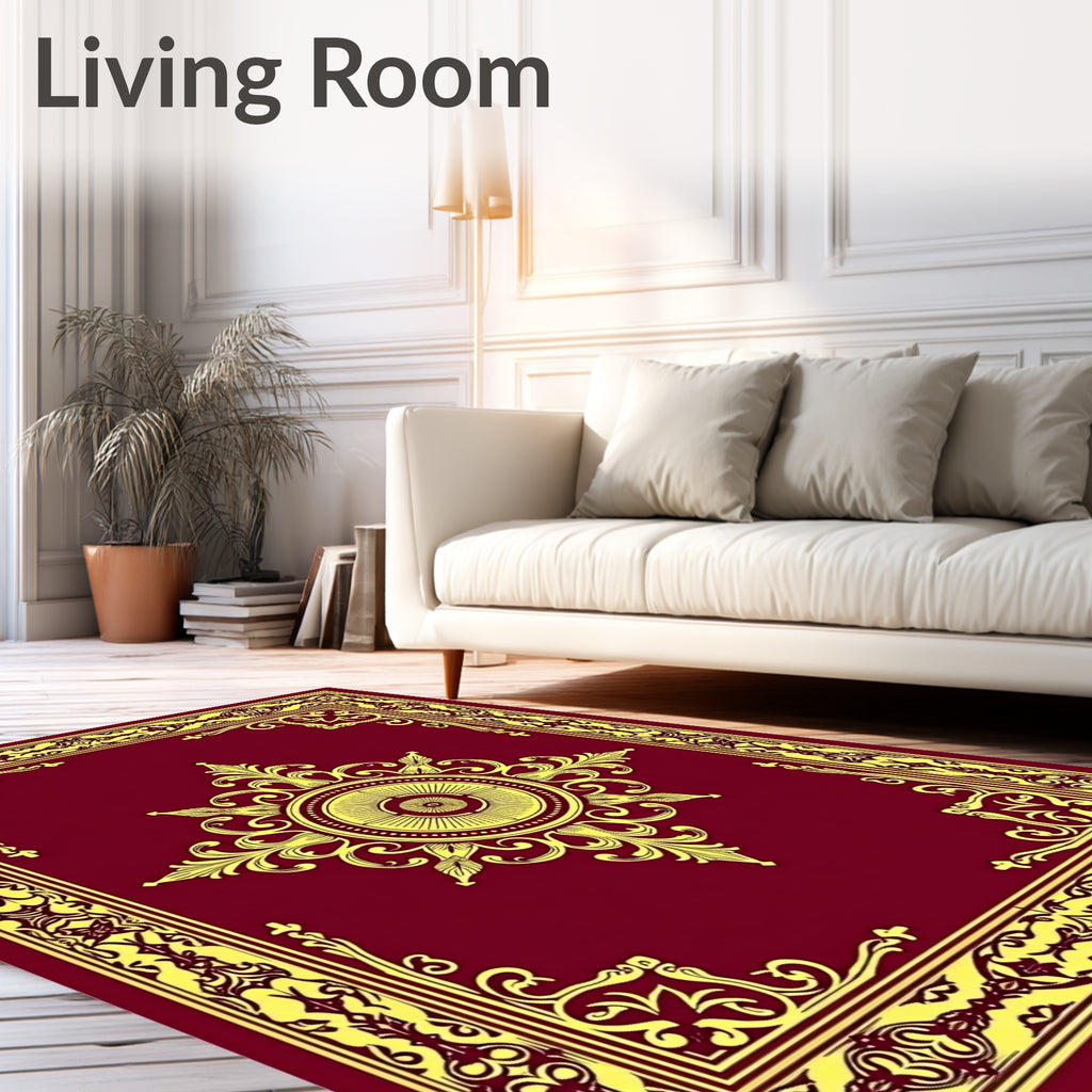 Crimson Gold Ornate Central Medallion Rug