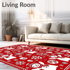 Merry Snowman Snowflake Red Whimsy Rug
