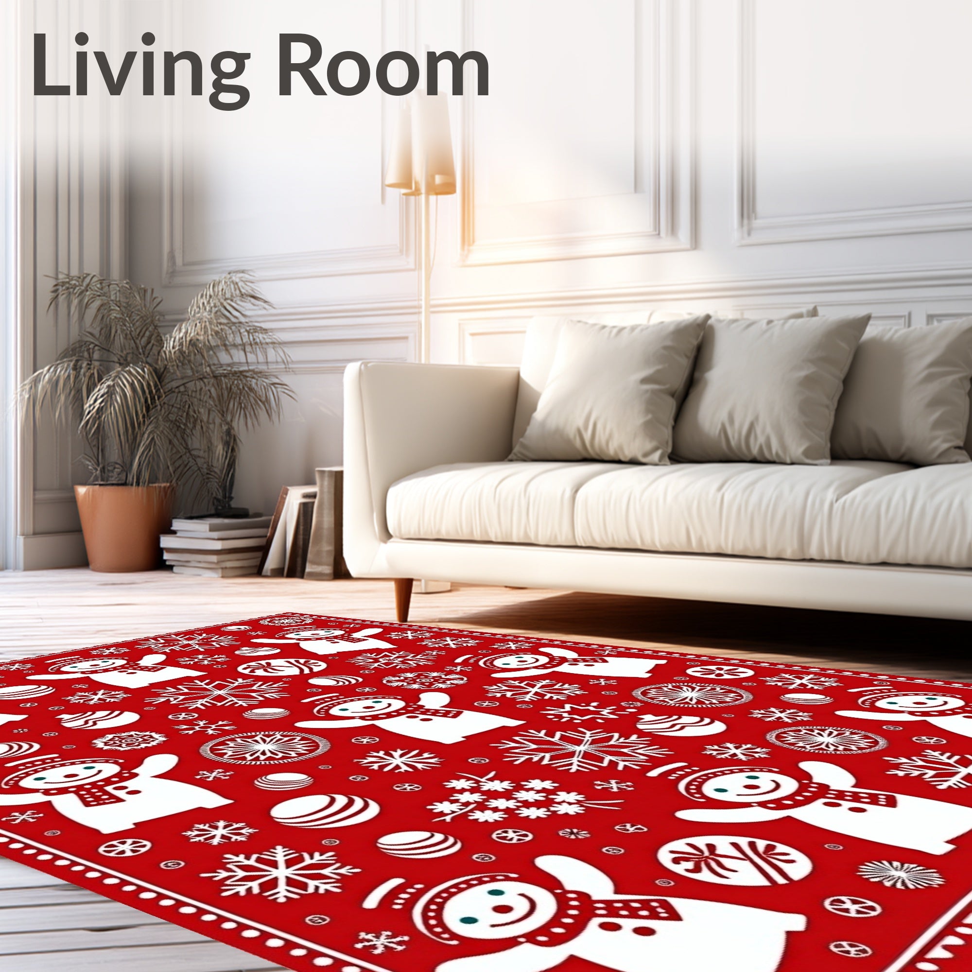 Merry Snowman Snowflake Red Whimsy Rug
