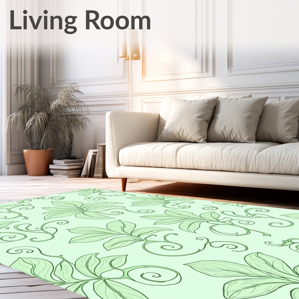 Mint Green Leafy Vine Swirls Rug