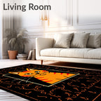 Orange Tabby Cat With Orange Scrollwork Rug