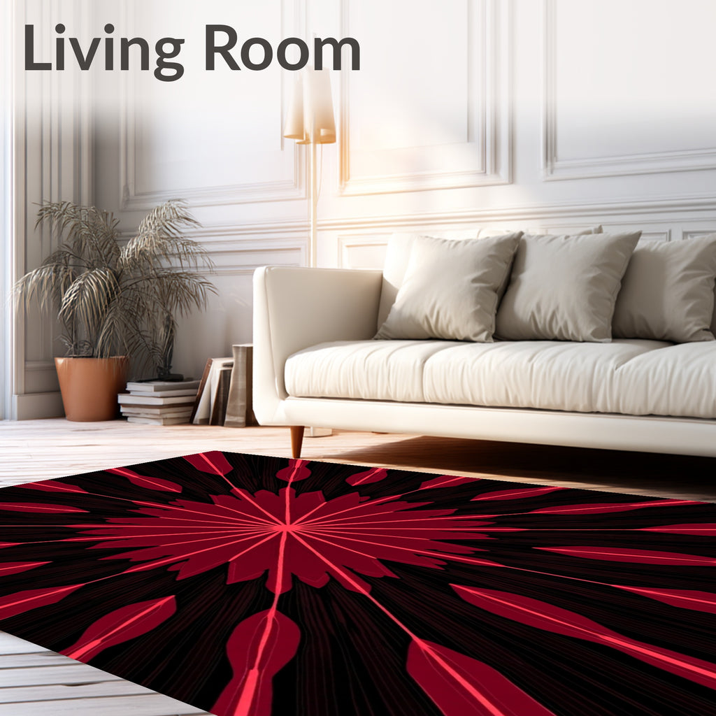 Fiery Red Starburst Bloom Ray Rug