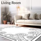 Whimsical Floral Border Black and White Rug