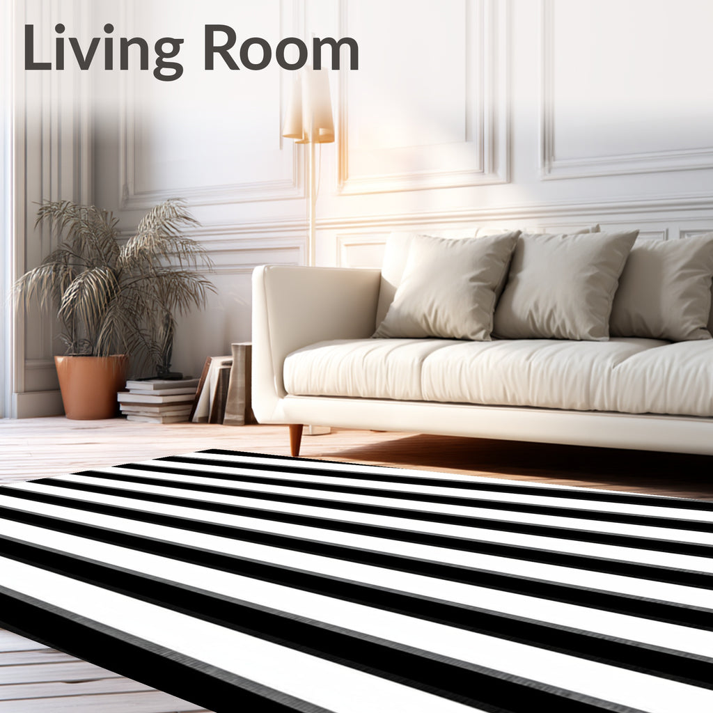 Bold Black White Vertical Stripe Rug