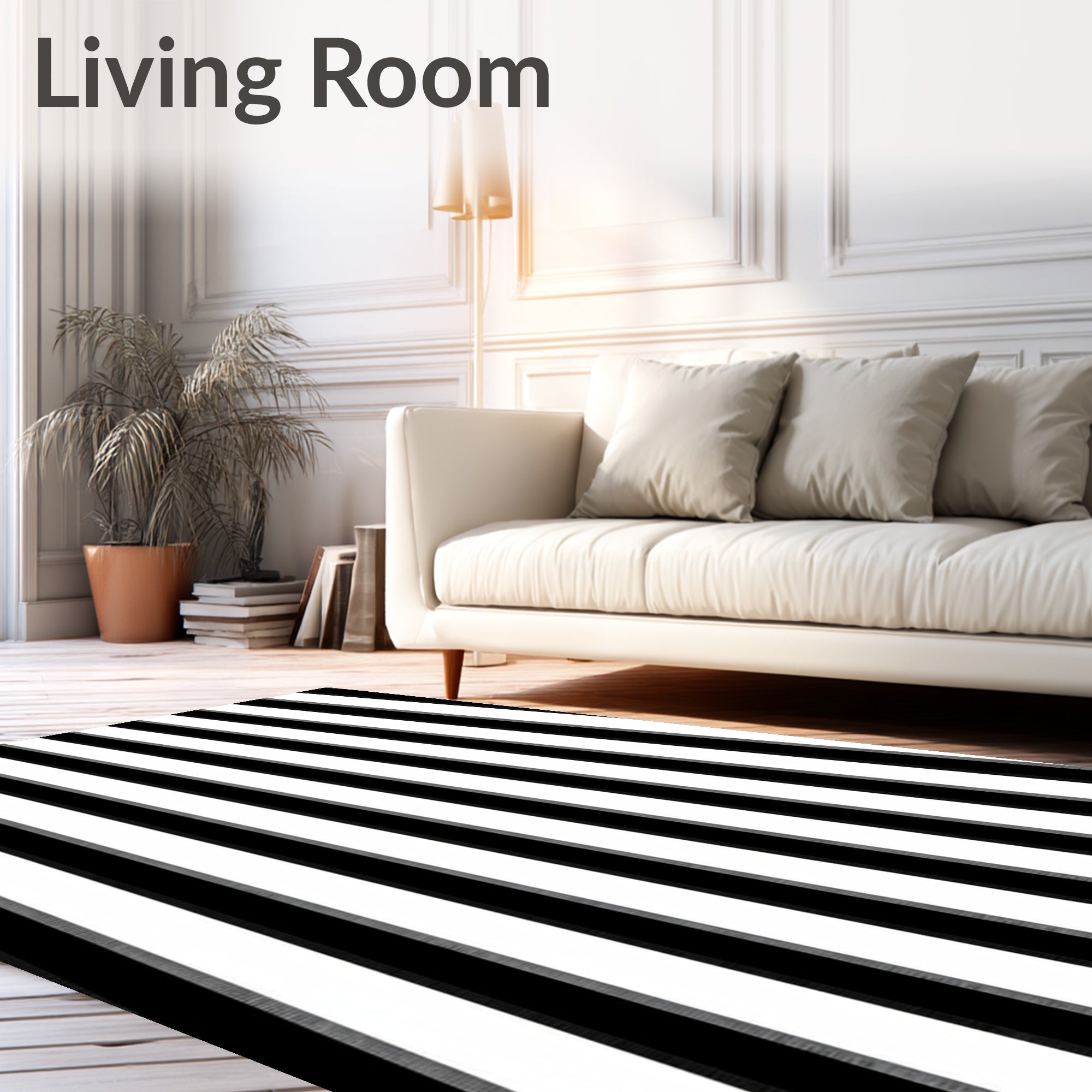 Bold Black White Vertical Stripe Rug