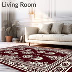 Crimson Bearded Faces Bordered Rug