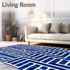 Bold Blue White Geometric Maze Rug