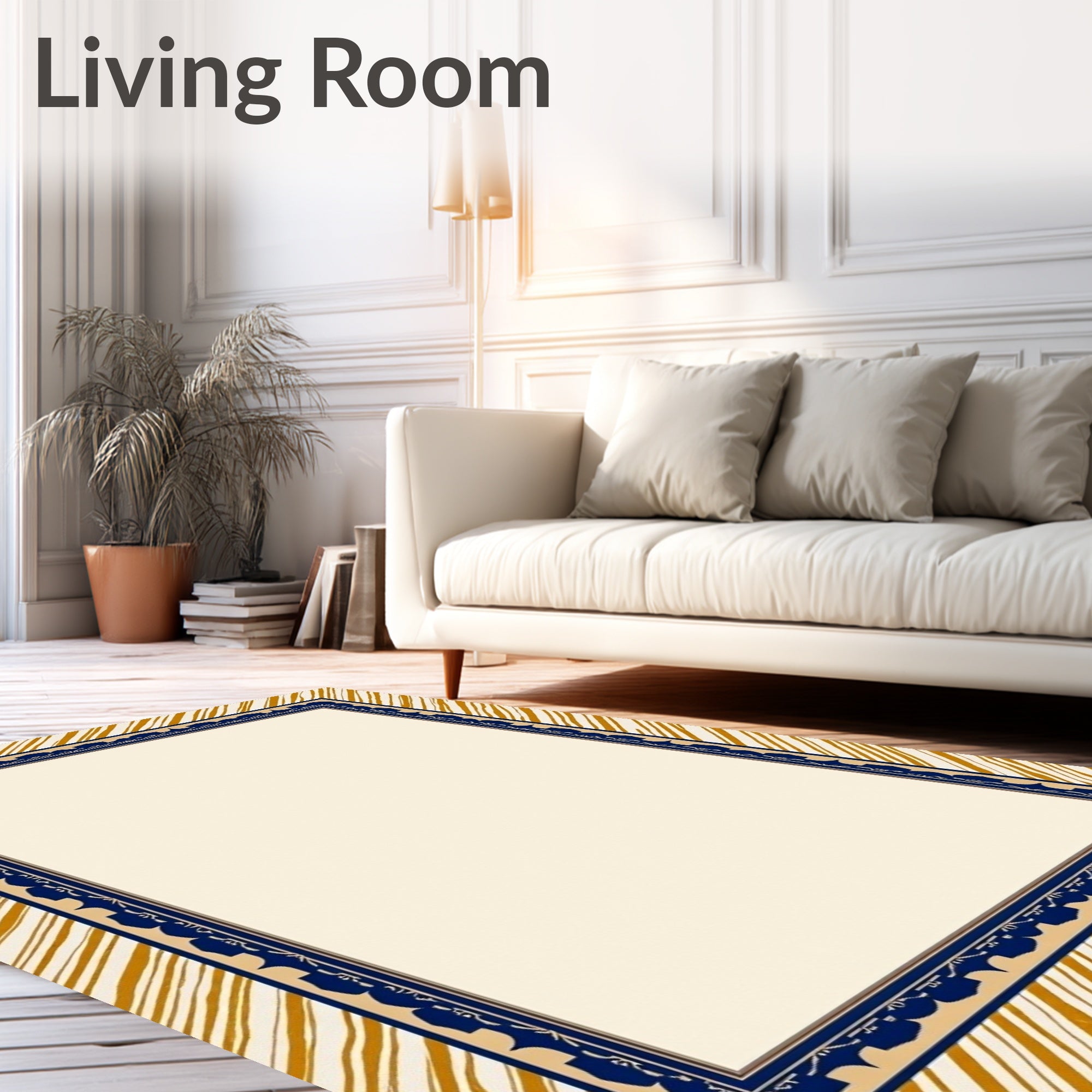 Golden Amber Diagonal Stripe Border Rug