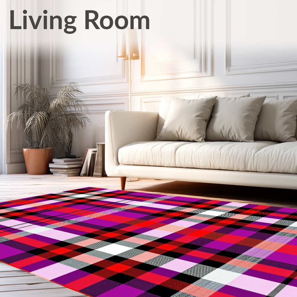Vibrant Red Pink Plaid Squares Rug