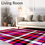Vibrant Red Pink Plaid Squares Rug