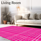 Hot Pink White Grid Composition Rug