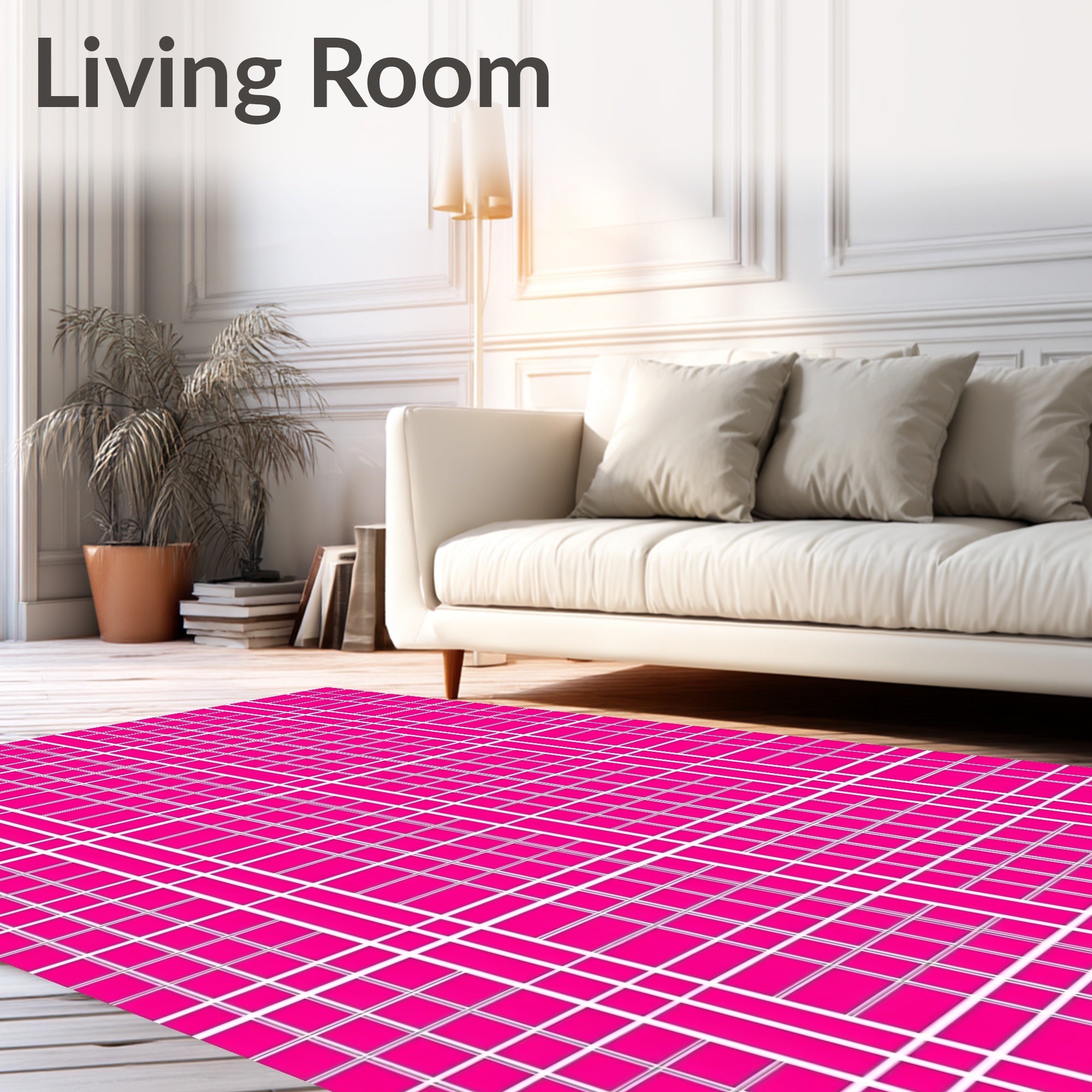 Hot Pink White Grid Composition Rug
