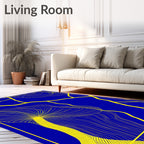 Cobalt Blue Yellow Kintsugi Lines Rug