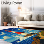 Coastal Red White Lighthouse Seagull Sky Rug