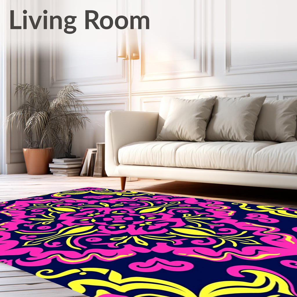 Vibrant Pink Yellow Damask Mandala Rug