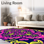 Vibrant Pink Yellow Damask Mandala Rug