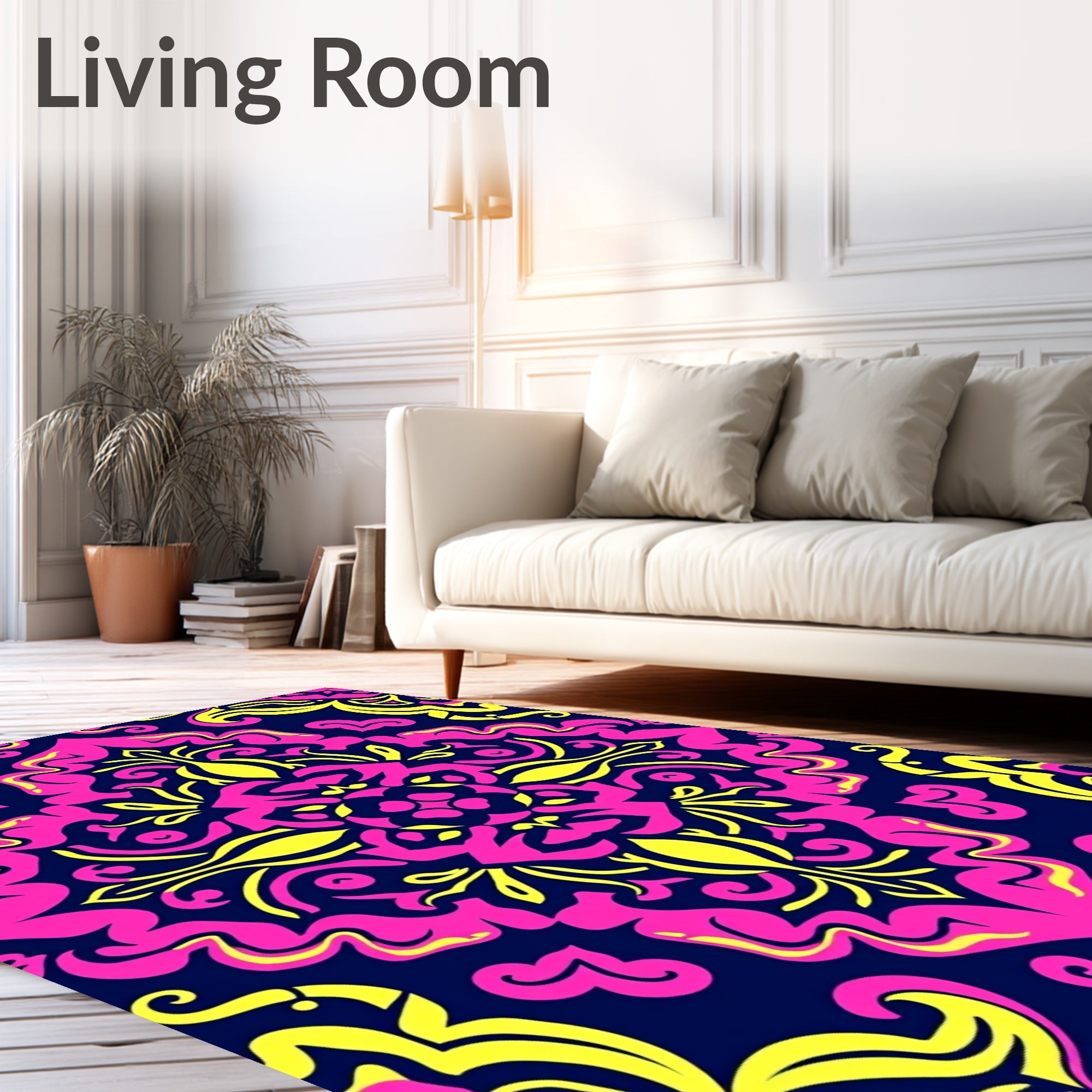 Vibrant Pink Yellow Damask Mandala Rug